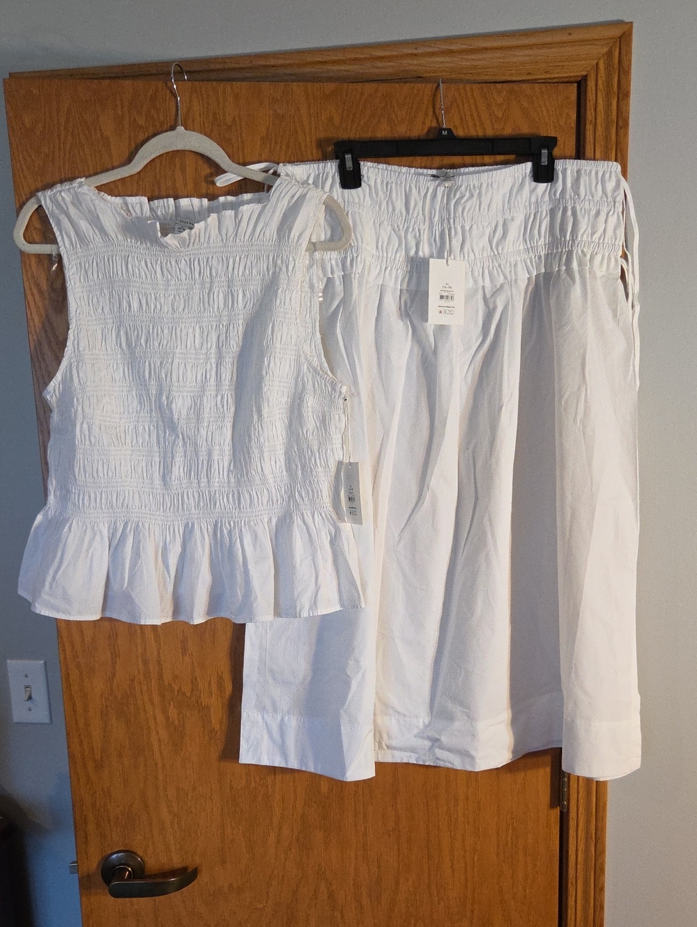 Free Assembly White Women's Smocked Peplum Top and Skirt Set Size Xl (16/18)